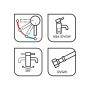 Piktogramme zur baliv Küchenarmatur KI-1832: Kaltstart, UBA/DVGW-Zertifizierung, 360° Schwenkbereich, DVGW-Zertifizierung.