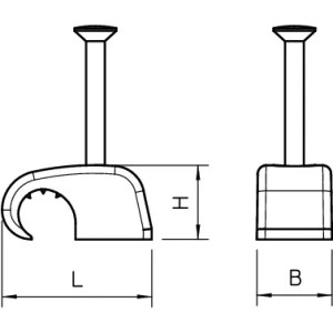 OBO Bettermann Nagelschelle, 7-12 mm, mit Nagel, Schemazeichnung mit Maßangaben.
