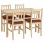 Esszimmer-Set Landhausstil: Massivholz Kiefer Tisch und 4 Stühle mit terrakottafarbenen Polstern. Ideal für Essgruppen.