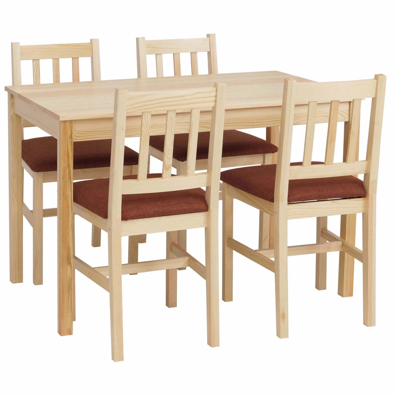 MCW Esszimmer-Set F77 Massiv-Holz Kiefer Stoff Landhaus 110cm Natur Polster Terrakotta
