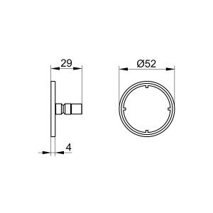 Technische Zeichnung Keuco Klebe-Set 5 für Reva Badaccessoires, Rosette rund, schwarz matt, Maße.