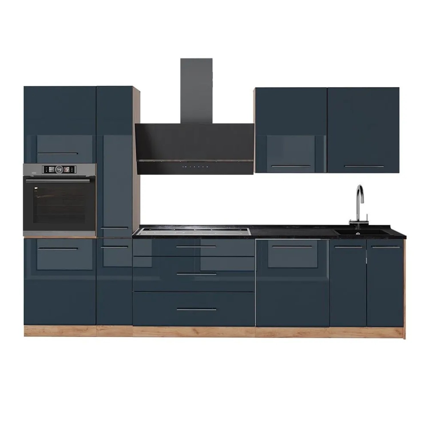 Vicco Küchenzeile Fame-Line Dunkelblau Hochglanz/Goldkraft Eiche 310 x 207 AP Anthrazit Art Nr 65743
