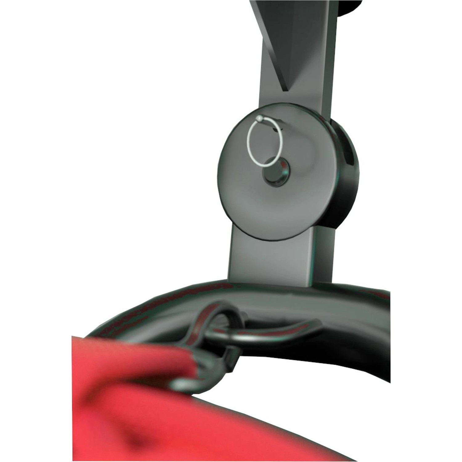 Detailaufnahme: Stahlrohr-Gestell der roten Leco Luxus-Hängematte Gloria.