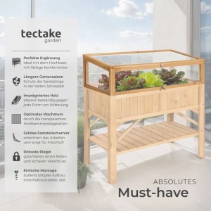 Tectake Frühbeet Aufsatz  Aus Holz Witterungsbeständig  115 x 53 x 34 cm Braun