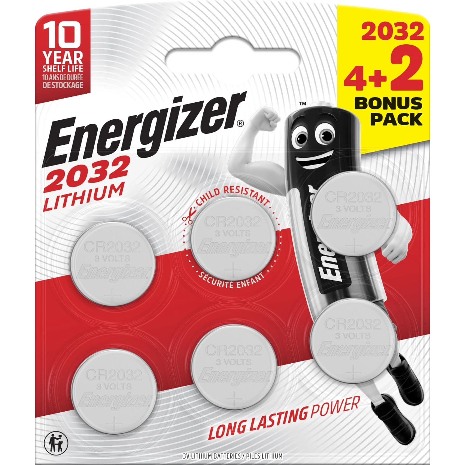 Energizer Lithium-Knopfzelle CR-Typ 2032 Bonus Pack 4 + 2 Stück