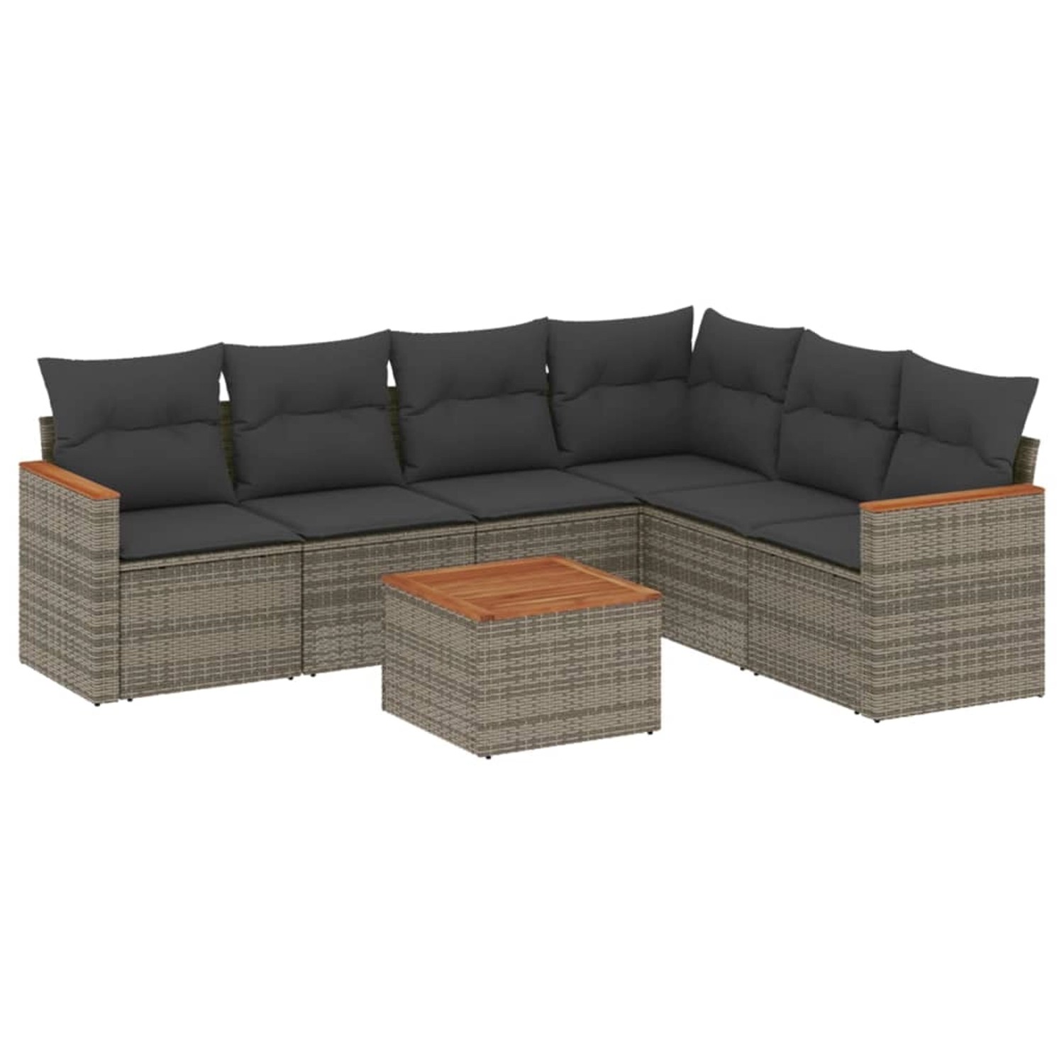vidaXL 7-Tlg Garten-Sofagarnitur mit Kissen Grau Poly Rattan 3226011