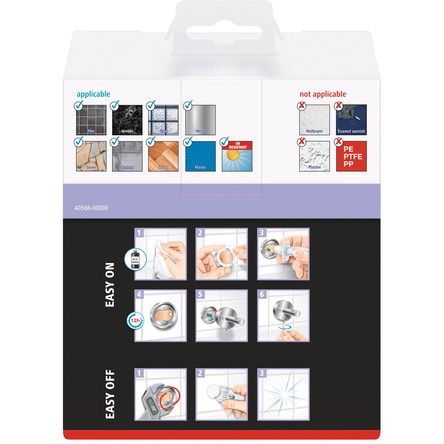 Verpackung Tesa Moon Black Zahnputzbecher Halter mit Montageanleitung.