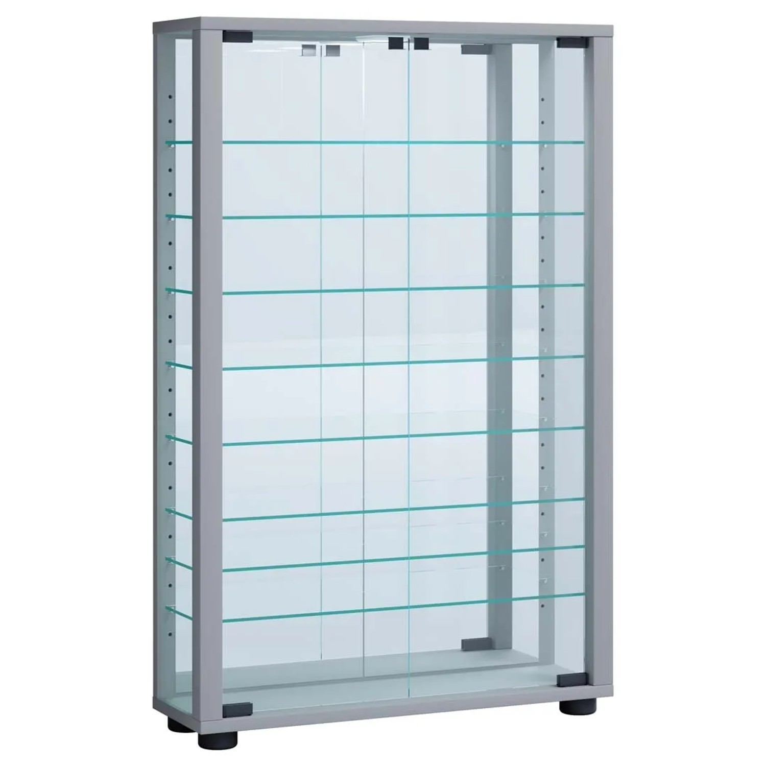 ebuy24 LumoMini Vitrinenschrank mit Spiegel 2 Glastüren Silberfarben