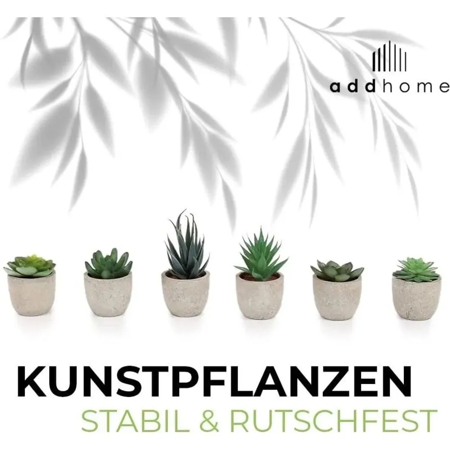 6er Set addhome Kunstpflanzen Sukkulenten in Töpfen mit Steinoptik, verschiedene Größen.