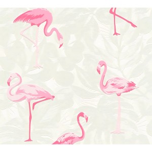 Matt-rosa Kindertapete mit Flamingo-Motiv für Kinderzimmer.