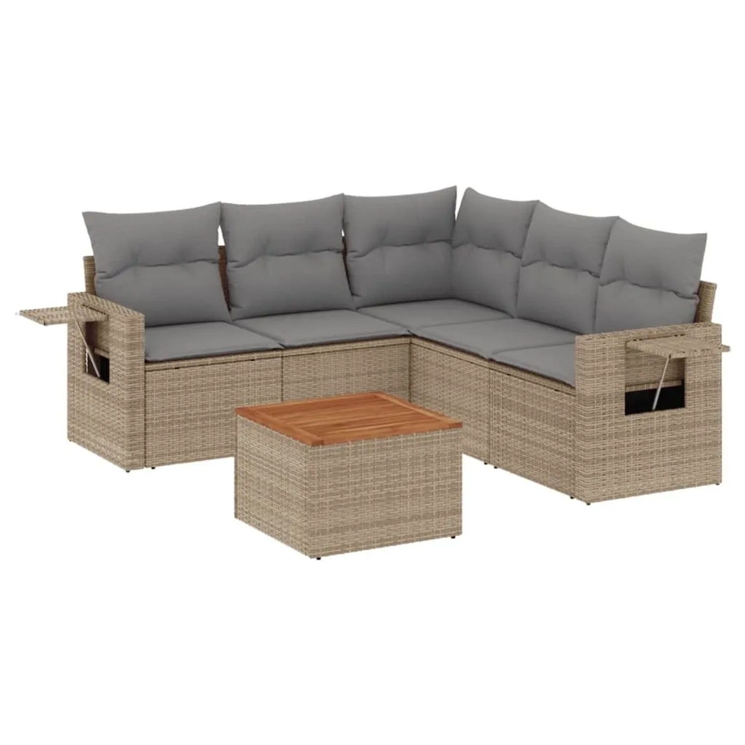 vidaXL 6-Tlg Garten-Sofagarnitur mit Kissen Beige Poly Rattan 3224561