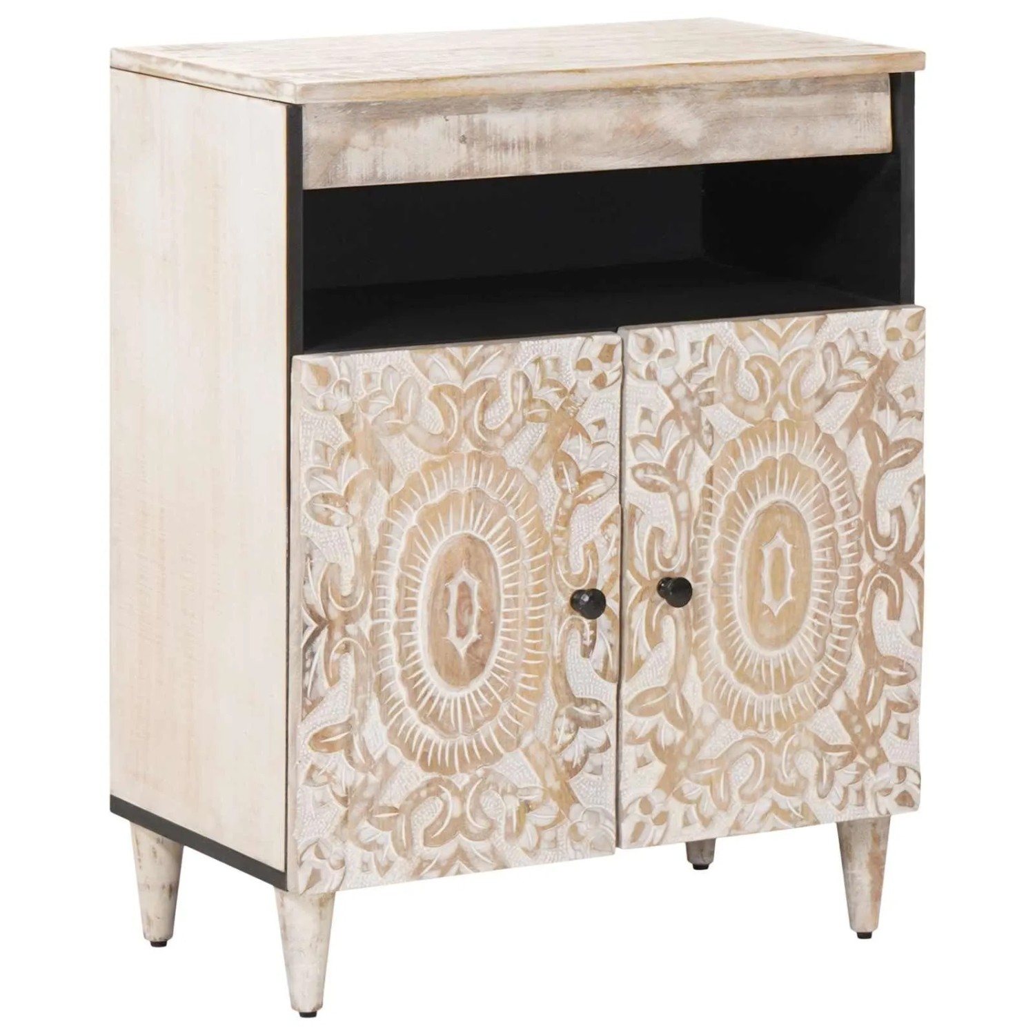 vidaXL Sideboard mit Speicher Weiß 60 x 33,5 x 75 cm Massivholz Mango 4018393