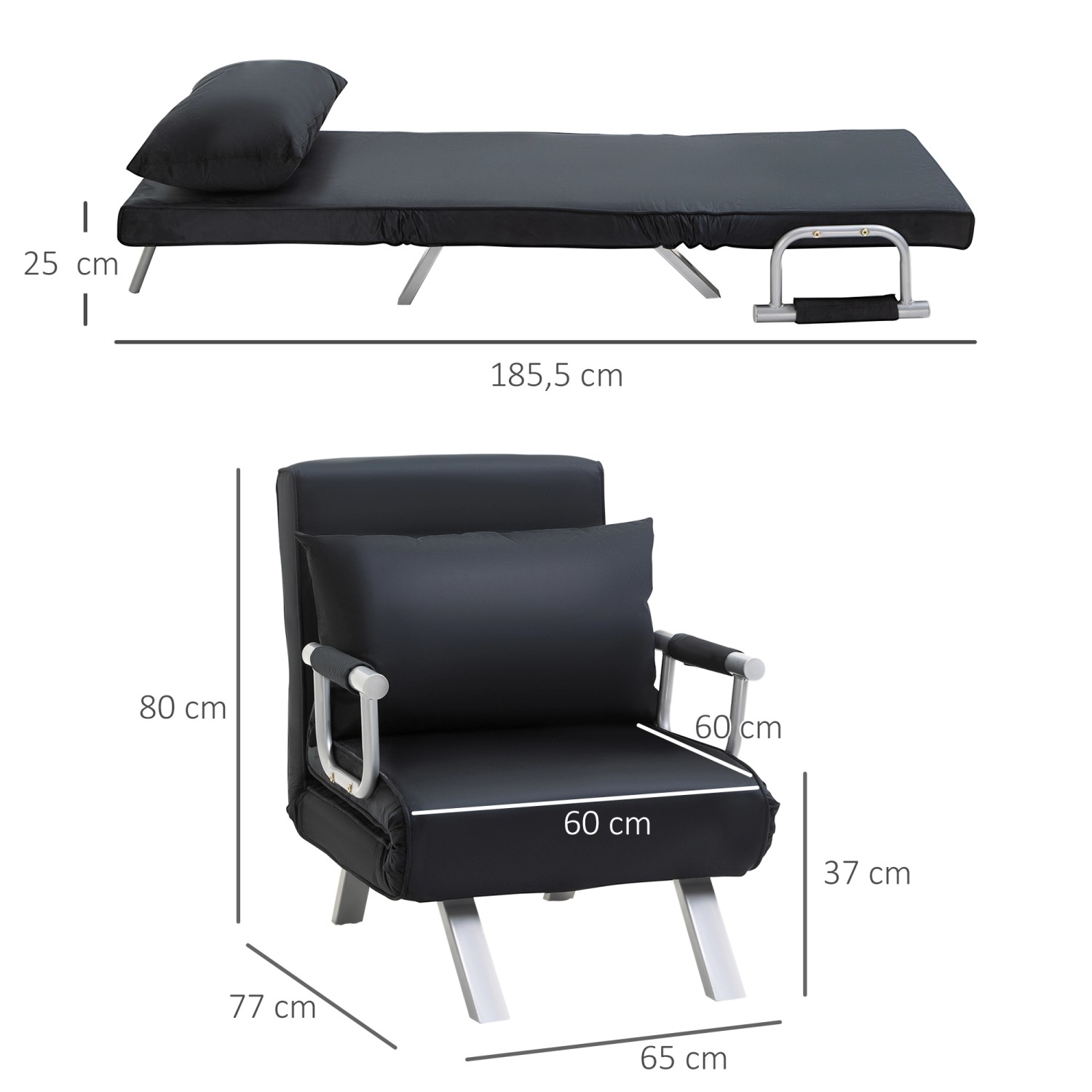 HOMCOM Schlafsessel 2-in-1 Schlafsofa mit Verstellbarer Rückenlehne