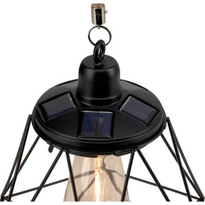Schwarze Solar-Pendelleuchte Pastoni mit Filament LED für den Garten.
