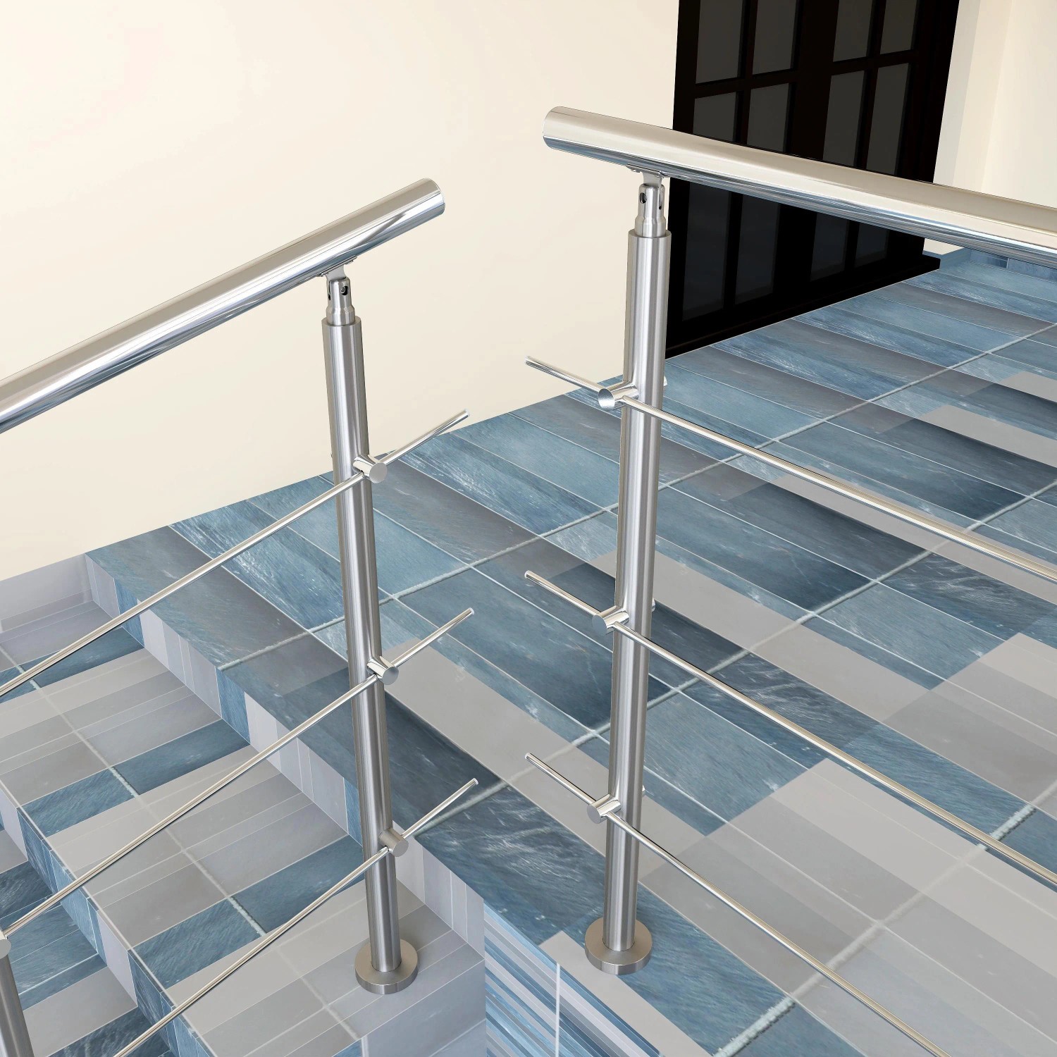 Edelstahl Geländer, 120 cm, mit 3 Querstäben für Treppen im Innen- und Außenbereich.
