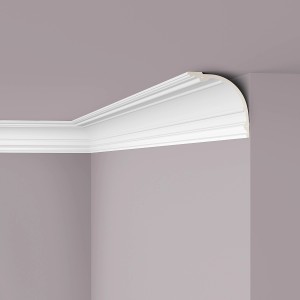 Weiße NOEL & MARQUET Eckleiste Z40 ARSTYL, Zierleiste/Stuckleiste (200cm) an Wand und Decke.