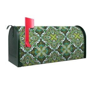 Grüner Banjado US Briefkasten mit Muster. Amerikanischer Postkasten aus Stahl, pulverbeschichtet.