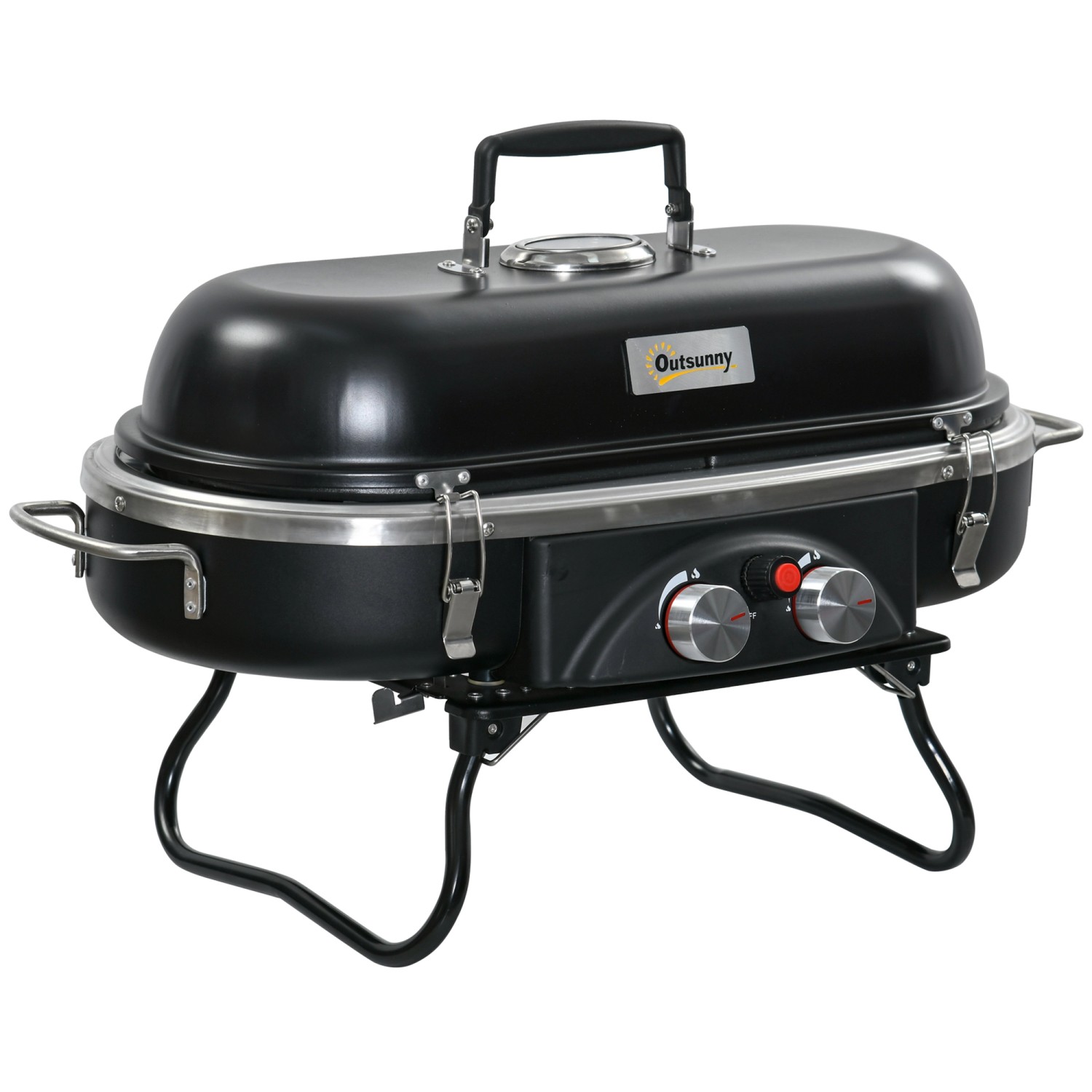 Outsunny Gasgrill Klappbar BBQ Gartengrill Metall Edelstahl Schwarz günstig online kaufen