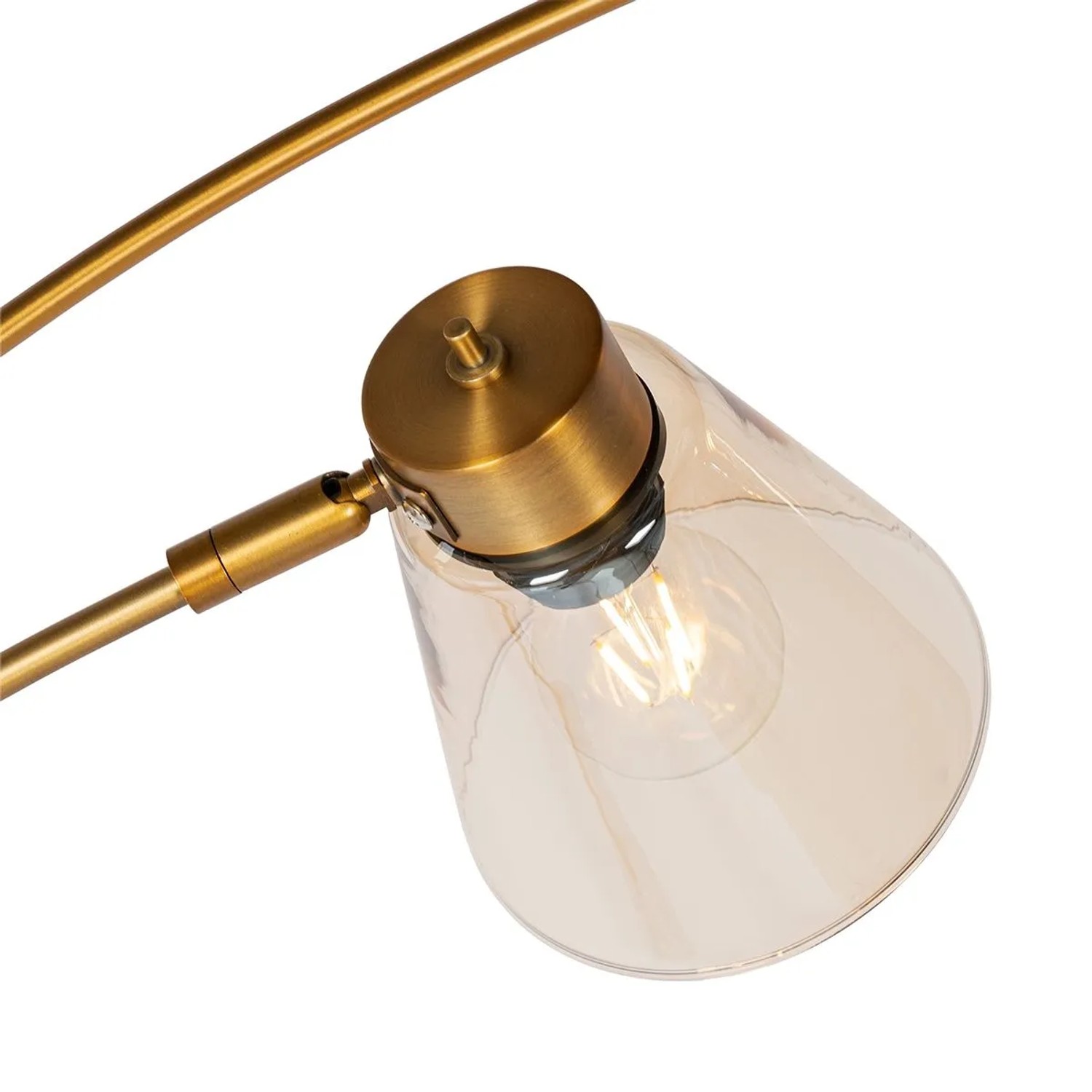 Detailaufnahme: QAZQA Bogenlampe Nina, Bronze, Marmor, Braunglas, 3 Lichter. Innenleuchte.