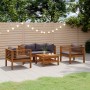 5-teiliges Garten Lounge Set aus Akazienholz mit dunkelgrauen Auflagen.