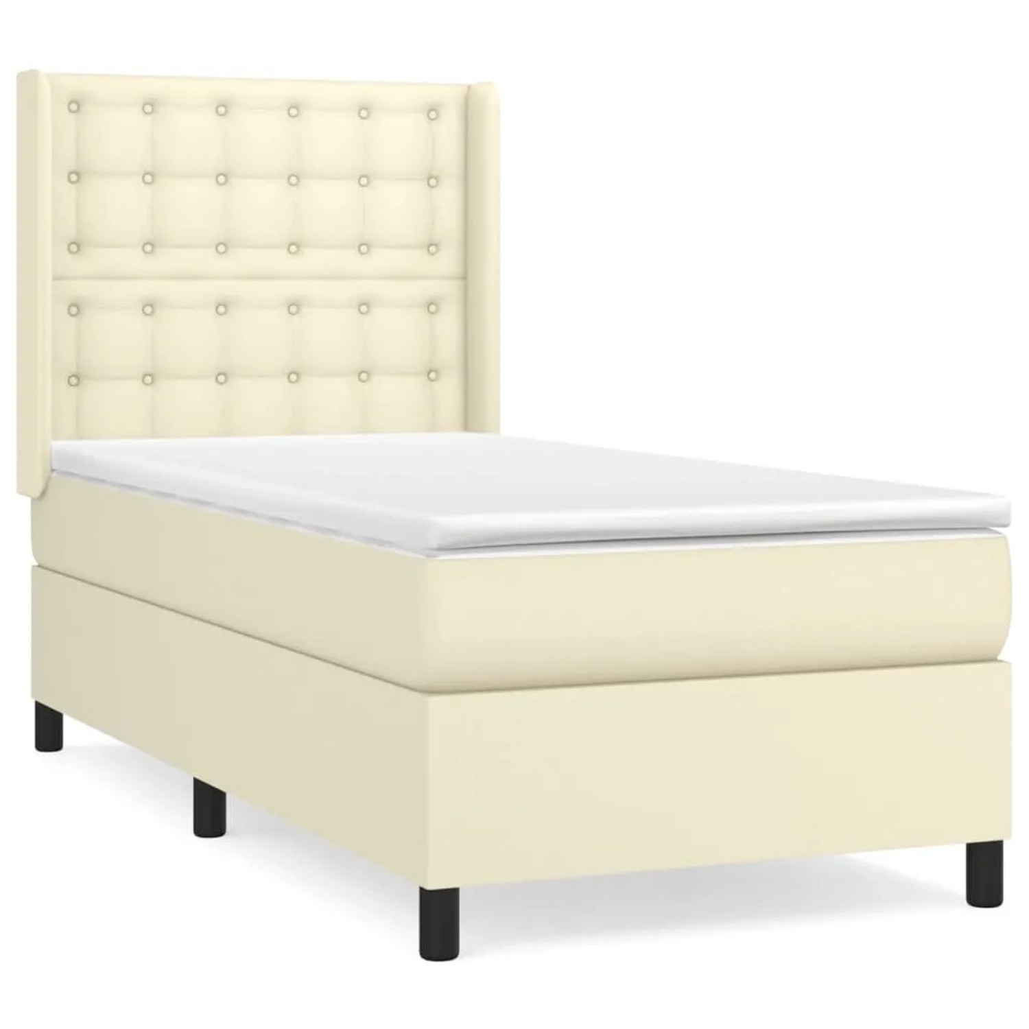 vidaXL Boxspringbett mit Matratze Creme 90x200 cm Kunstleder 3132479