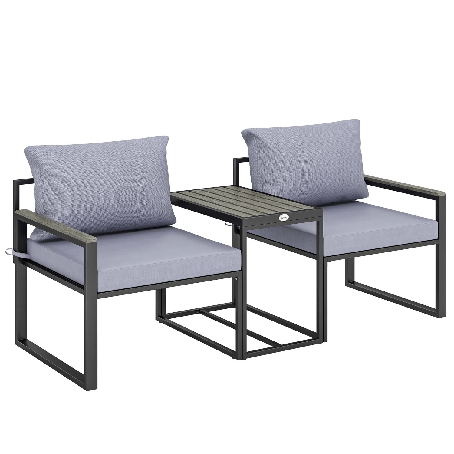 Furnicato 3-teiliges Balkonmöbel Set 2 Sessel Mit Tisch Abnehmbar Sitz-& Rückenkissen Atmungsaktiv Bezug Grau