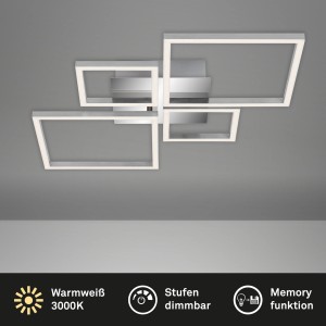 Dimmbare Brilo LED-Deckenleuchte Frame in Silber, 75x47cm, mit warmweißem Licht.
