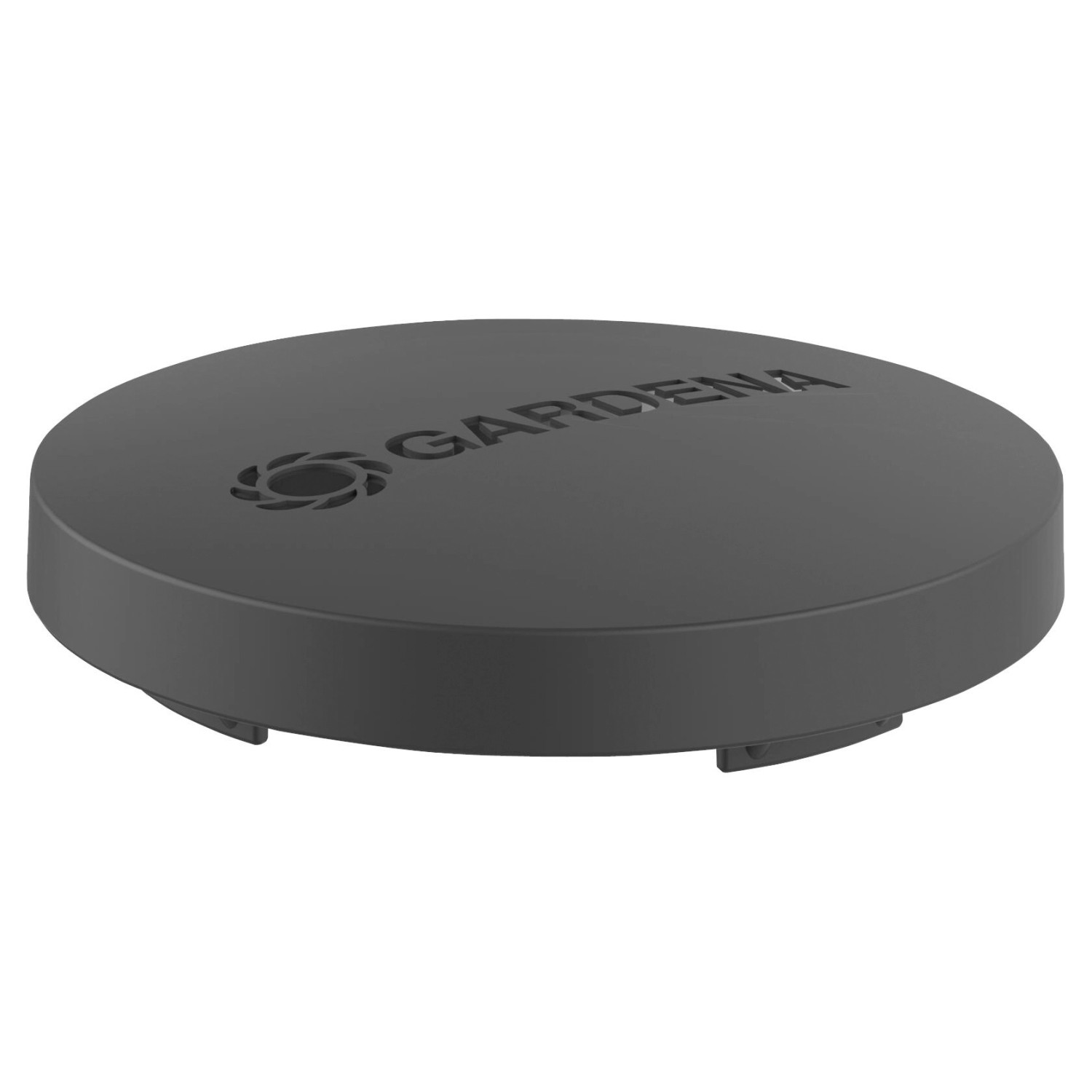 Graue Gardena RollUp S Schlauchbox (15m) von oben, Teil des Gartenschlauchwagens.