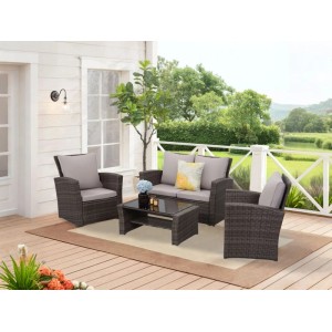 MeXo Poly Rattan Balkonmöbel Set für 4 Personen Grau