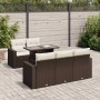 Braune 6-tlg. vidaXL Garten-Sofagarnitur aus Rattan mit Tisch und cremefarbenen Kissen.