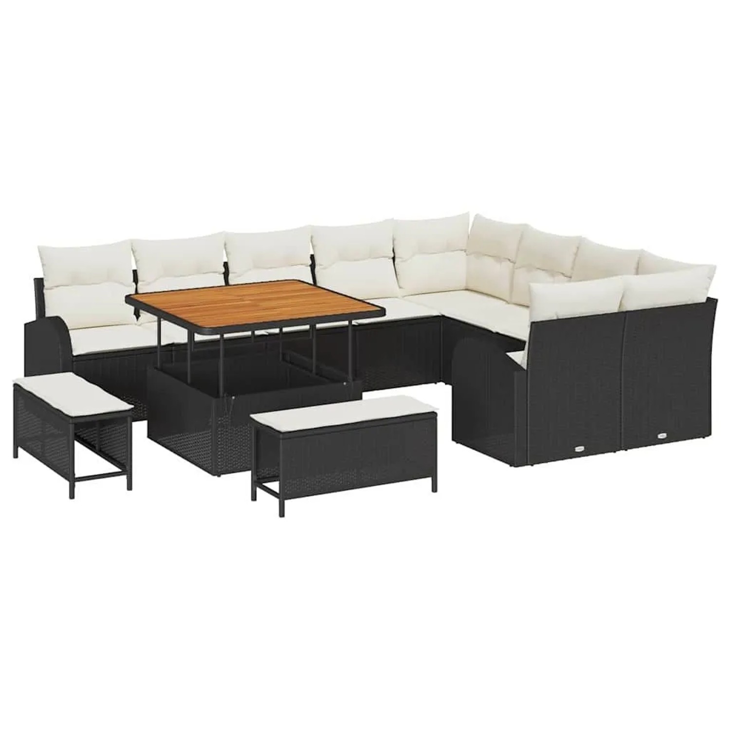 vidaXL Garten-Sofa-Set mit Kissen 12-Tlg Schwarz und Creme 3364375