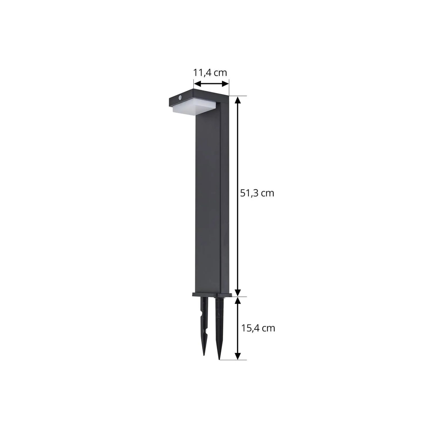 Schwarze Lindby LED Solarleuchte Eleazar mit Erdspieß, dimmbar und mit Bewegungsmelder.