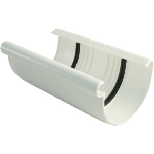 Weiße Marley Rinnenverbindungsschale RG 100 für halbrunde Dachrinnen.