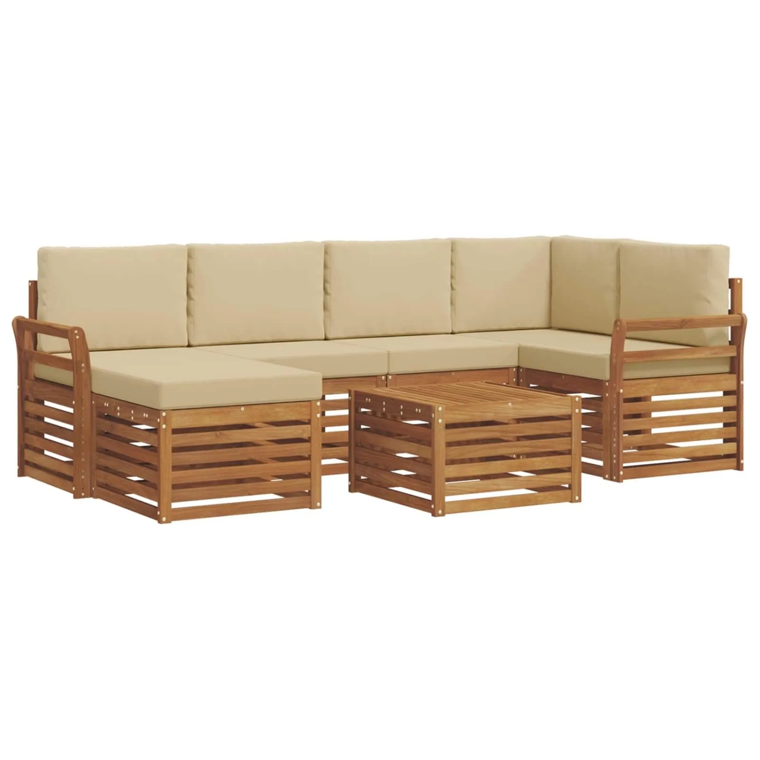 vidaXL Sofagarnituren 7 Tlg Natur und Beige Massivholz Akazie 3375133