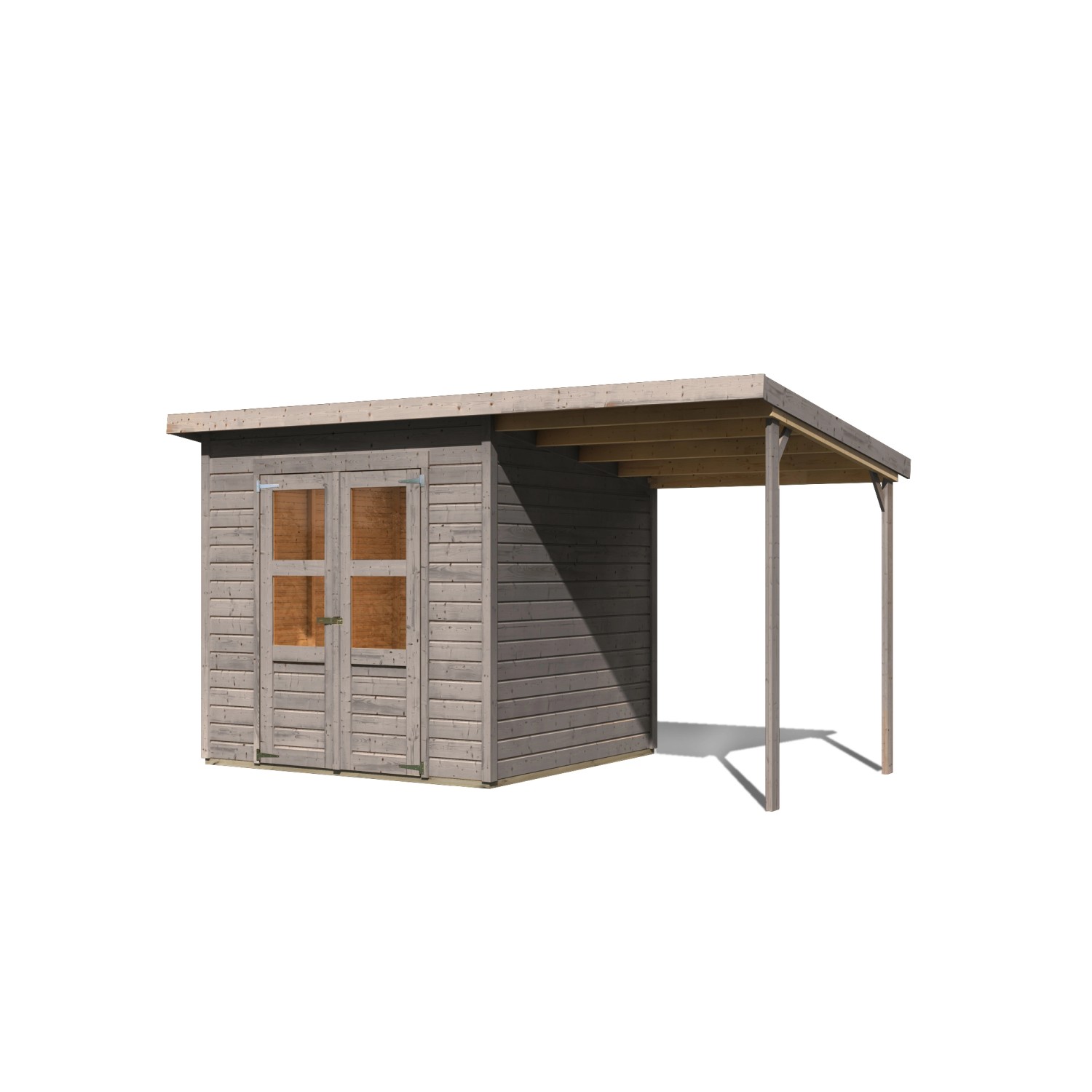 Karibu Gartenhaus Vellinge 4 m. Anbaudach Vorvergraut 219 x 208 x 210 cm günstig online kaufen