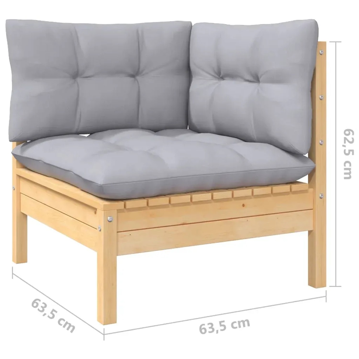 vidaXL Garten-Lounge-Ecke aus Kiefernholz mit grauen Kissen. Teil eines modularen Gartenmöbel-Sets.