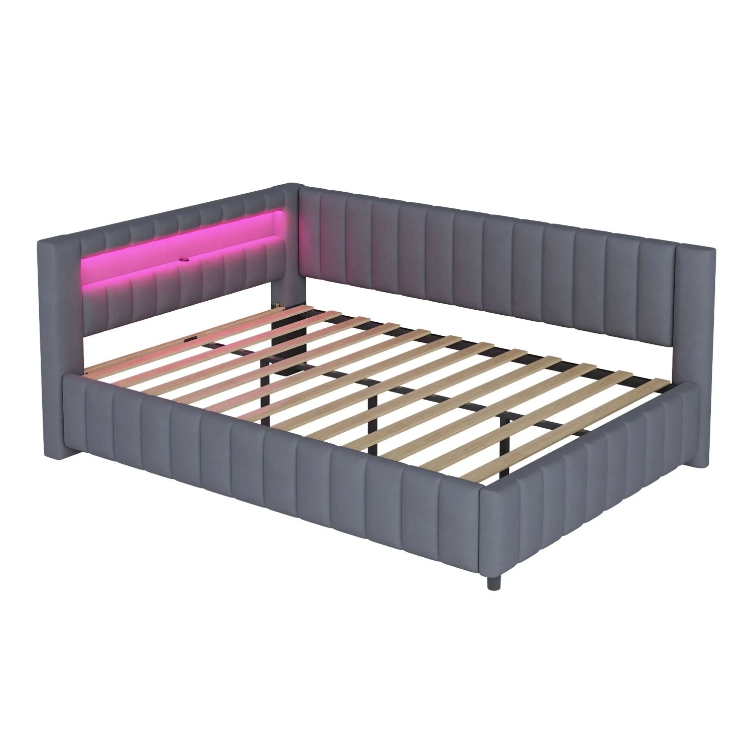 Merax Schlafsofa 140x200cm LED USB Samt Grau