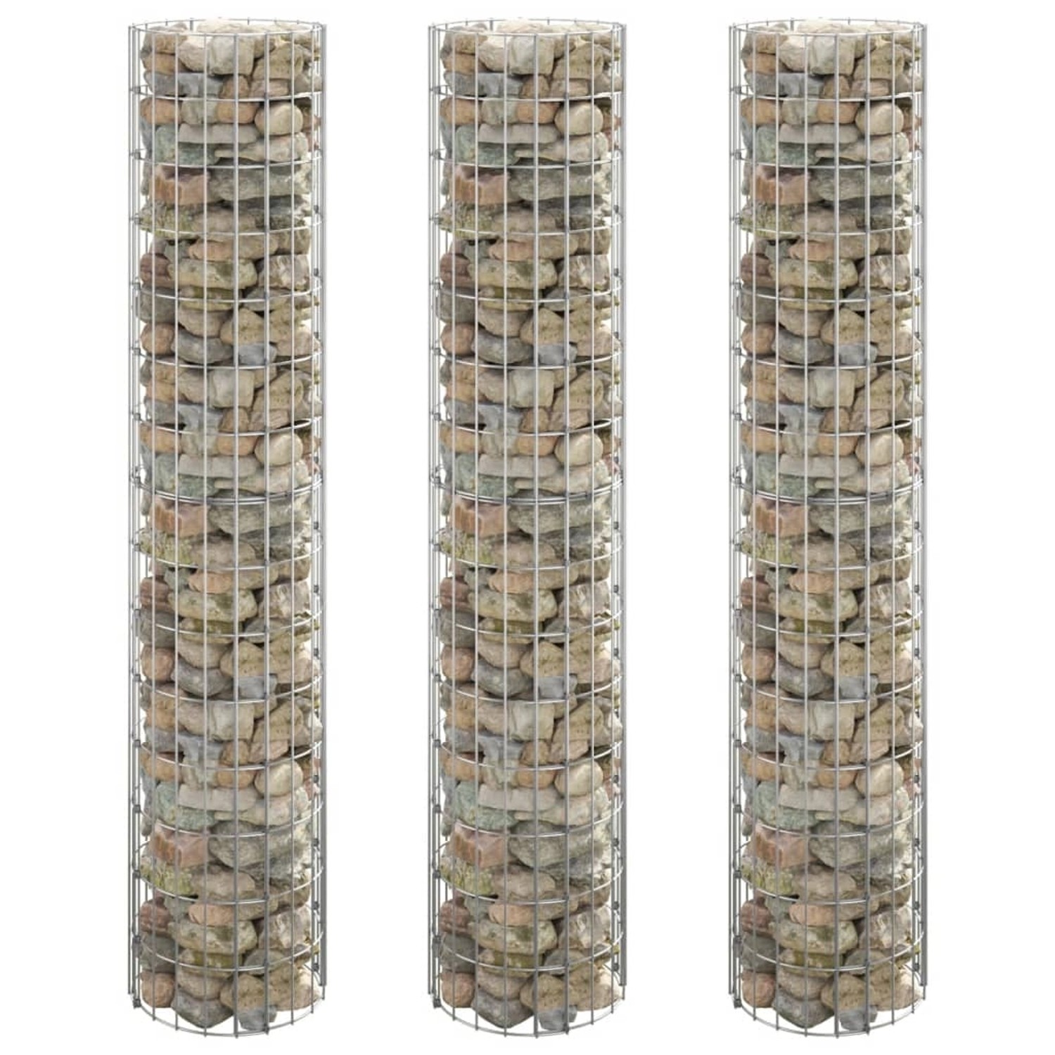 furnicato Gabionen-Hochbeete 3 Stk. Rund Verzinkter Stahl Ø30x150 cm