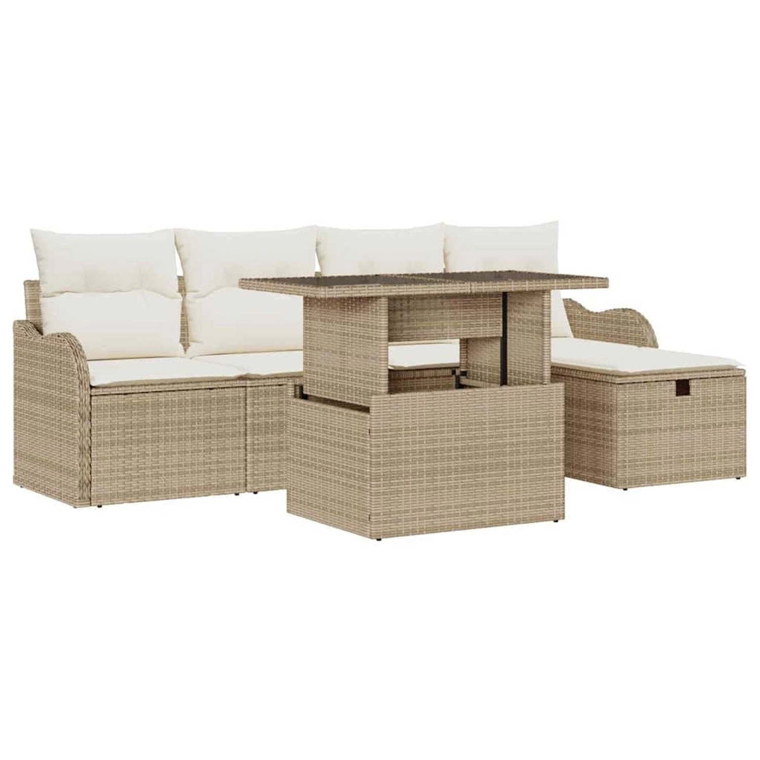 vidaXL Garten-Sofa-Set mit Kissen mit Speicher 6-Tlg Beige Poly Rattan 3361 günstig online kaufen