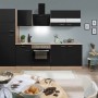 Respekta Küchenzeile KB270ESSCGKE, 270 cm, Schwarz/Eiche Sägerau Nachbildung mit E-Geräten.