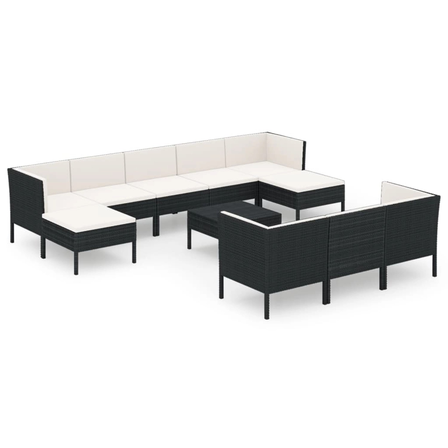 vidaXL 11-tlg Garten-Lounge-Set mit Auflagen Poly Rattan Schwarz Modell 23