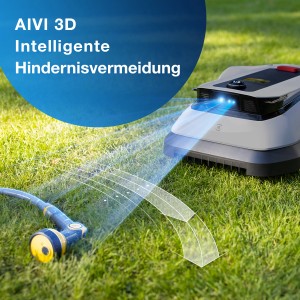 Ecovacs Mähroboter GOAT G1-800 in Grau mit Hinderniserkennung auf Rasen.