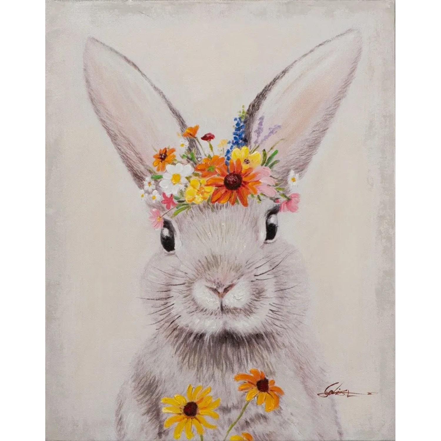 Art Universe Leinwandbild Häschen mit Blumen 40 x 50 cm