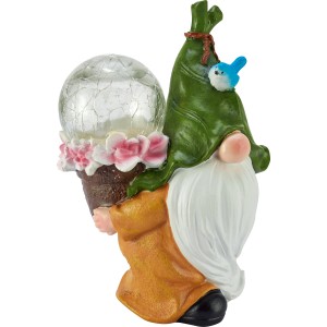 Blauer LED Solar-Deko Zwerg mit Glaskugel, 17,4 cm hoch. Gartenfigur mit Solarlicht.