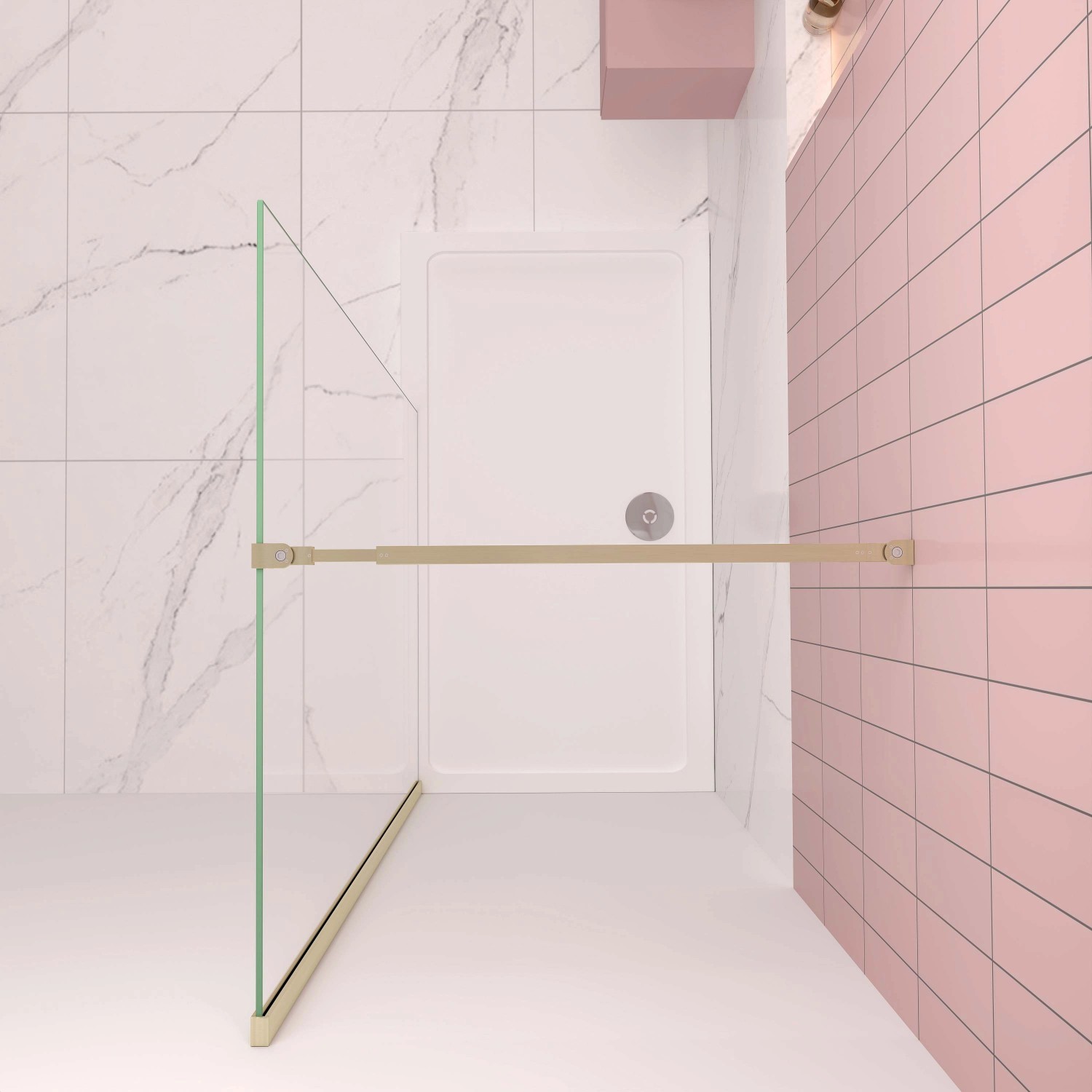 AICA Walk-In Dusche 50x200cm mit goldener Stabilisierungsstange und 8mm ESG Glas.