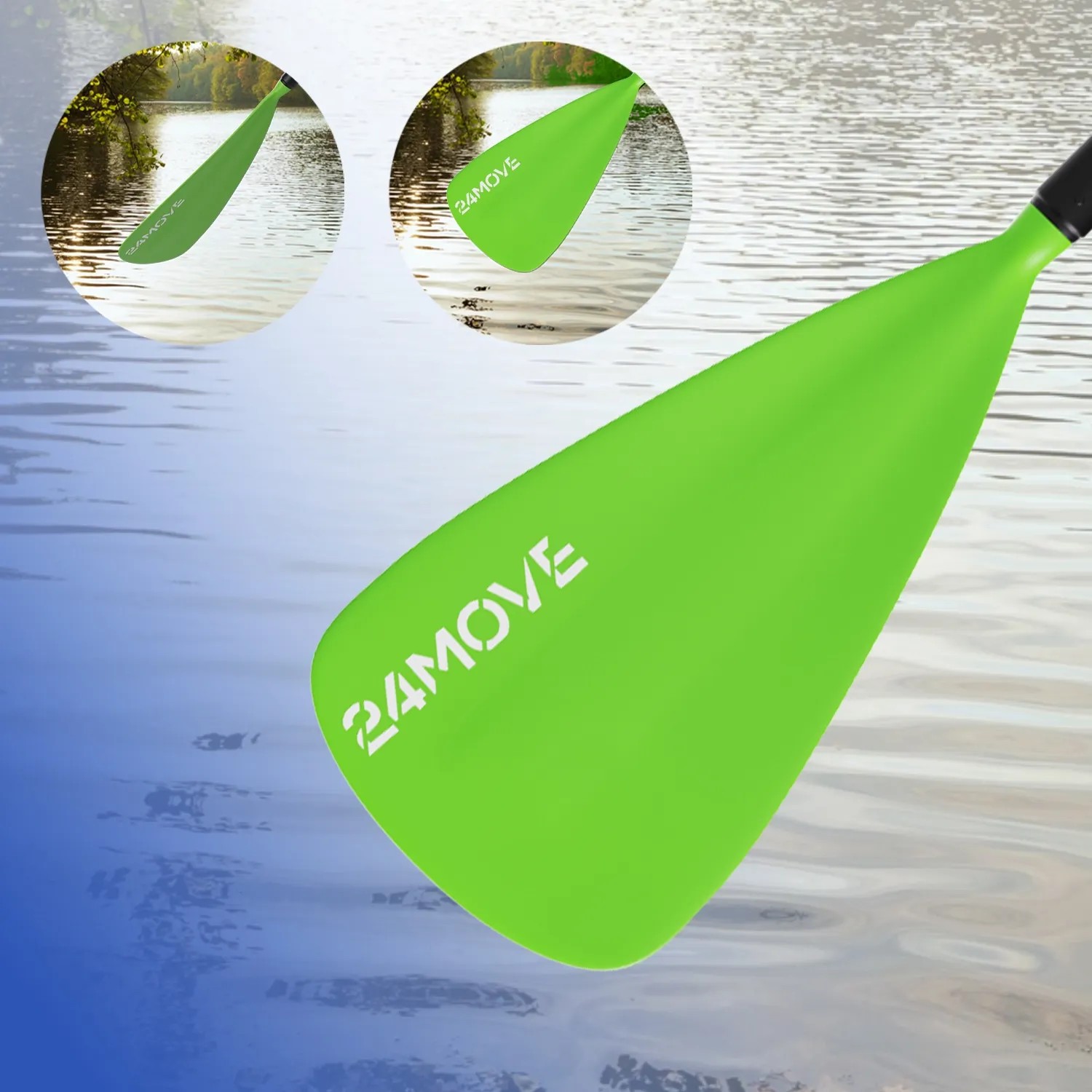 Grünes 24MOVE SUP Paddel aus Aluminium, 210cm Länge. Einzelpaddel für Stand Up Boards.