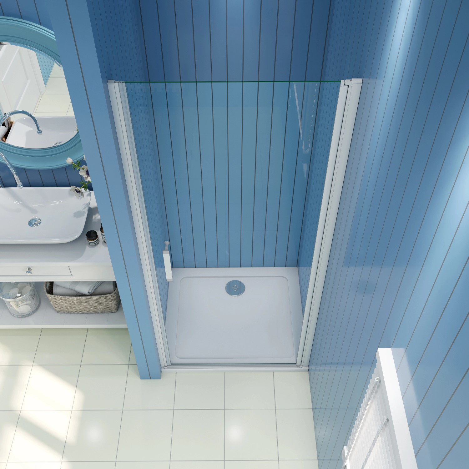 AICA Nischentür 80x185cm, Alu Silber Matt, ESG Glas, Drehtür für Dusche.