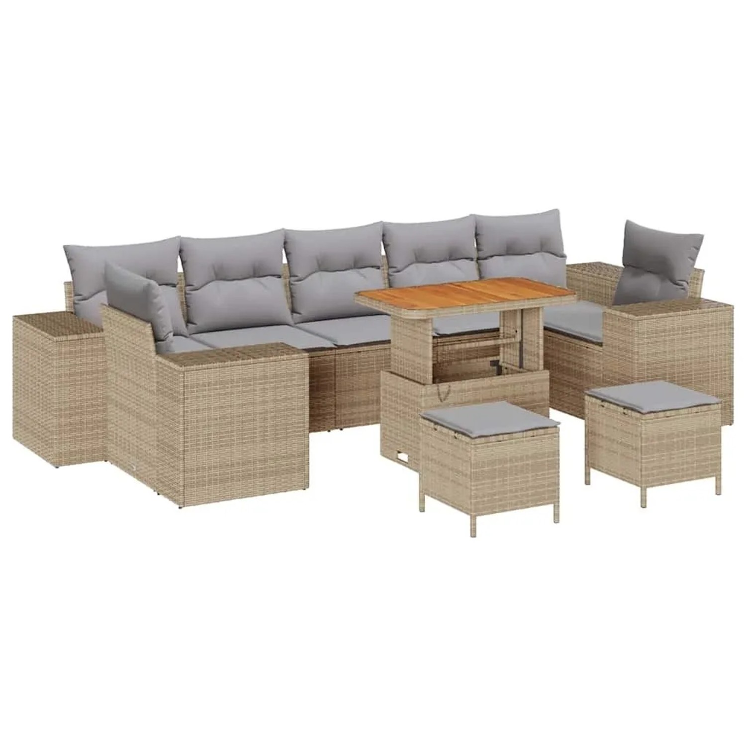 vidaXL Garten-Sofa-Set mit Kissen 10-Tlg Beige und Hellgrau 3363942