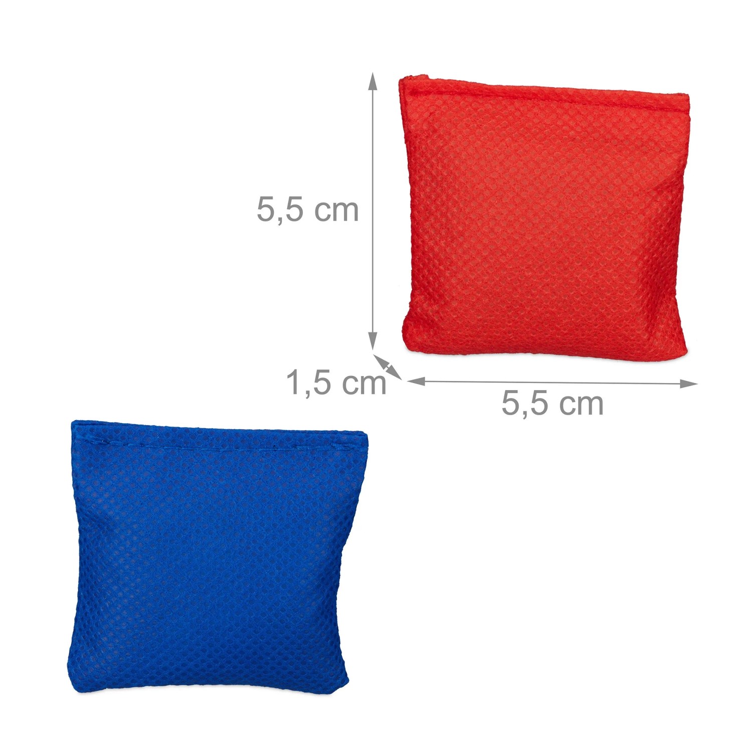 Rotes und blaues Wurfsäckchen für Cornhole Wurfspiel, je 5,5x5,5x1,5 cm. Ideal für Spiel & Spaß.
