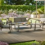 4-teilige Lounge- und Esstischgruppe Tamworth in Anthrazit-Grau mit Aluminiumgestell und grauen Kissen.